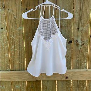 ADORABLE White Halter Tank with Lace Detail